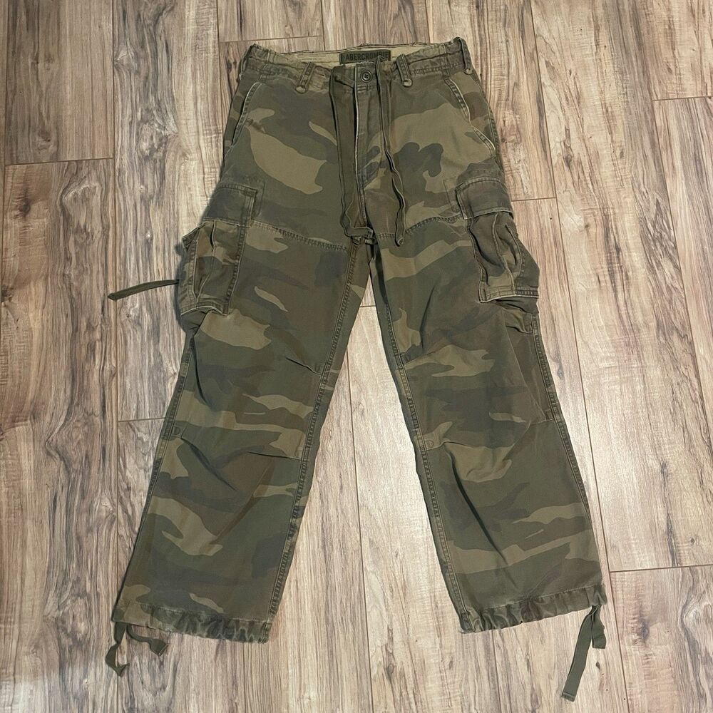 Vintage Abercrombie Fitch Pants Men 32x28 Paratrooper Camo Cargo Y2K Streetwear
